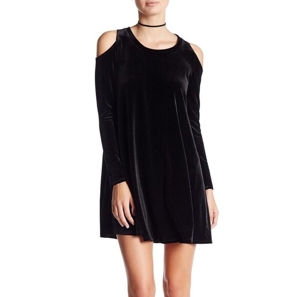 The Vanity Room Black Velvet Cold Shoulder Dress S - Picture 2 of 11
